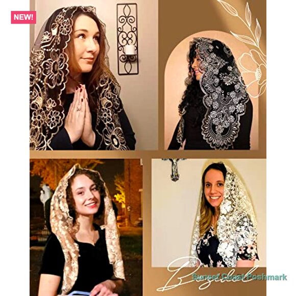 Floral Embroidered Lace Chapel Veil with Hair Clips main image 5